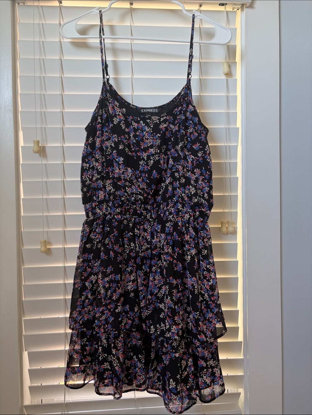 Express Black Floral Spaghetti Strap Tiered Dress